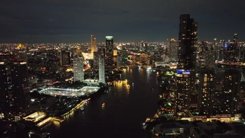 Aerial view of Chao Phraya River in Bangkok city, Thailand Stock Footage 247426158