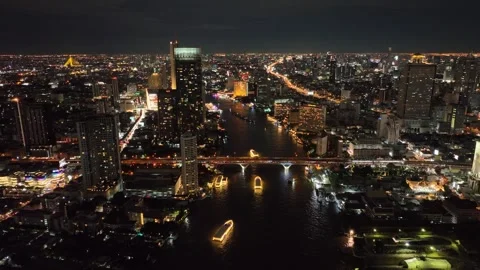 Aerial view of Chao Phraya River in Bangkok city, Thailand Stock Footage 247426217