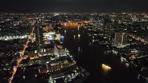 Aerial view of Chao Phraya River in Bangkok city, Thailand Stock-Footage 247426766