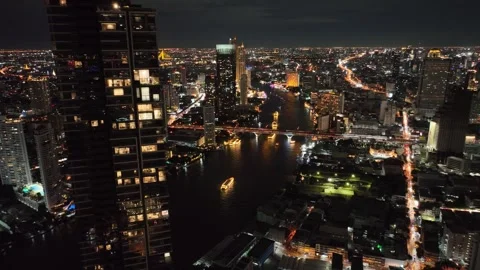 Aerial view of Chao Phraya River in Bangkok city, Thailand Stock Footage 247427254