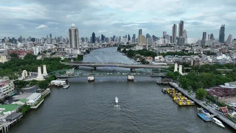 Aerial view of Chao Phraya river Bangkok cityscape Thailand Stock Footage 247437000