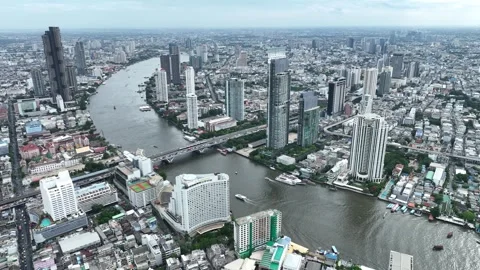 Aerial view of Chao Phraya river Bangkok cityscape Thailand 動画素材 247438758