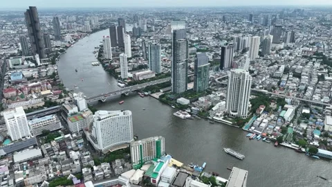Aerial view of Chao Phraya river Bangkok cityscape Thailand Stock Footage 247438851
