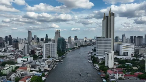 Aerial view of Chao Phraya river in bangkok thailand Stock Footage 266783841