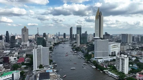 Aerial view of Chao Phraya river in bangkok thailand Stock Footage 266783952