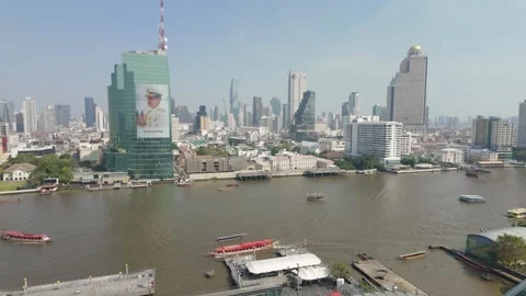 Aerial view of the Chao Phraya River in Bangkok, Thailand. Видео 300774450