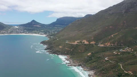 Aerial view. Chapmans Peak Drive near Cape Town, South Africa. Top view of road Stock-Footage 154882484