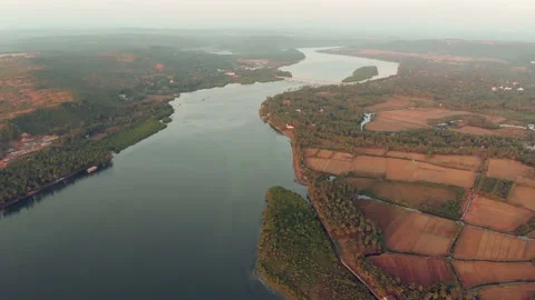Aerial view of Chapora river and Siolim bridge in Goa. Stock Footage 134436710