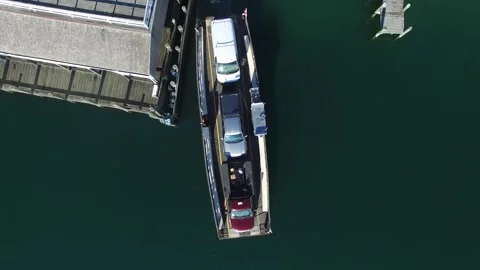 Aerial view of Chappaquiddick Ferry and cars, United States. Stock Footage 321350038