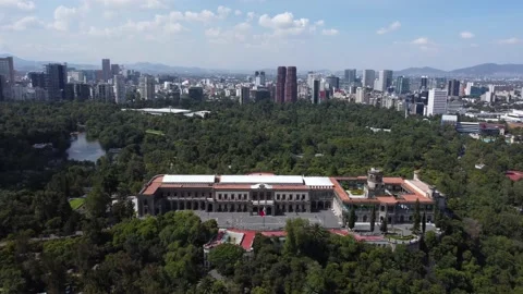 Aerial view of Chapultepec castle and park, Mexico City, Mexico 4K Stock Footage 161829534
