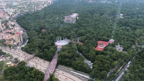 Aerial view of Chapultepec forest and Mexico City urban landscape Vídeo Stock 346093582