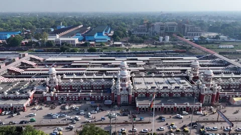 Aerial view of Charbagh Railway Station in Lucknow, Uttar Pradesh, India Stock Footage 326029465