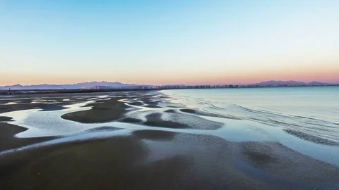 Aerial view of charming beach and shoal in Beidaihe scenic spot, Hebei, China 스톡 동영상 70528658