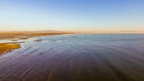 Aerial view of charming beach and shoal in Beidaihe scenic spot, Hebei, China Stock-Footage 70531284