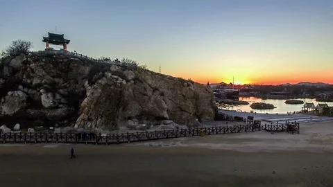 Aerial view of charming beach and shoal in Beidaihe scenic spot, Hebei, China 스톡 동영상 70531355