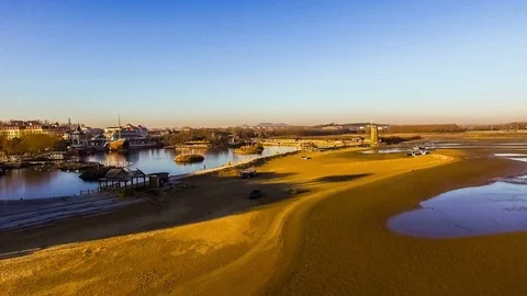 Aerial view of charming beach and shoal in Beidaihe scenic spot, Hebei, China Stock-Footage 70533798