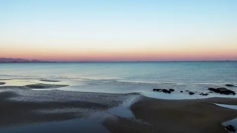 Aerial view of charming beach and shoal in Beidaihe scenic spot, Hebei, China Stock Footage 70579809