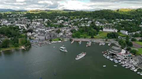 Aerial view of a charming lakeside town Stock Footage 345522727