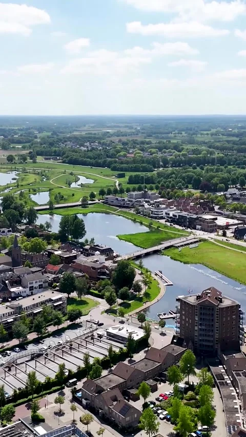 Aerial view of a charming small town in the netherlands Vídeo Stock 336496685