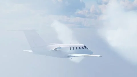 Aerial view of charter private jet flying above white clouds Stock Footage 263154155