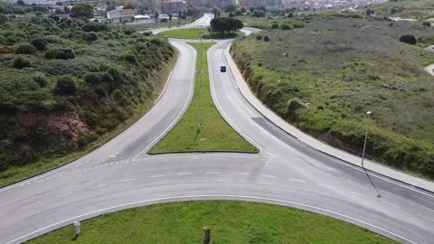 Aerial view of chasing a car, narrow road, two shoots Stock Footage 160425622