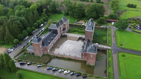 Aerial View Of Chateau De Warfusee Neoclassical Palace Belgium Stock Footage 343786277