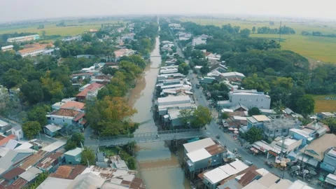Aerial view Chau Doc floating village in Asia, Vietnam Mekong delta Stock Footage 242914325