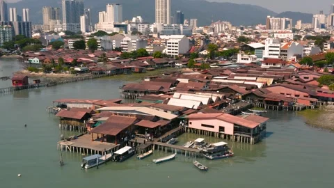 Aerial view of Chew Jetty Stock Footage 263863452