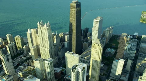 Aerial view of Chicago city skyline and lake Michigan USA Stock Footage 64663953