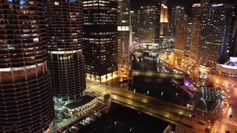Aerial view of the Chicago Loop at night Video stock 306127902