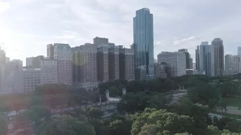 Aerial View of Chicago Loop Skyline, Grant Park and Historic Hotels Stock-Footage 346888884