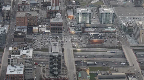 Aerial View Chicago Skyline Interstate 290, Circle Interchange, Above, Route Stock Footage 24704891