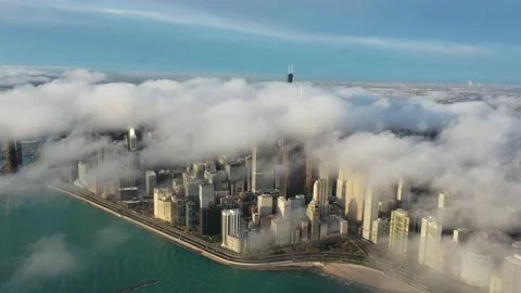 Aerial View of Chicago Under a Layer of Clouds Video stock 153003966