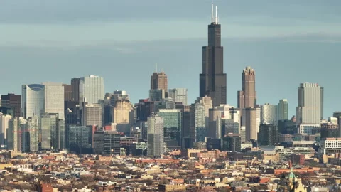 Aerial view of Chicago's Willis Tower Stock Footage 306117902