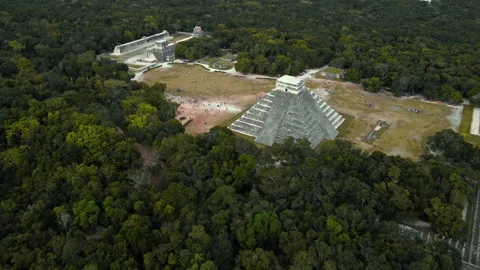 Aerial View Chichen Itza Main Plaza And Tourists Stock Footage 311827019