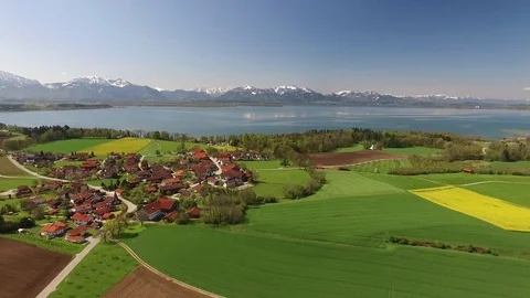Aerial View to Chiemsee, near by Chieming, Bavaria, Germany Stock Footage 82483501