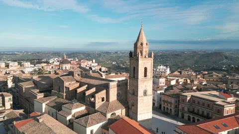 Aerial View of Chieti's Bell Tower, Skyline &amp; Sea Glimpse Stock Footage 304881675