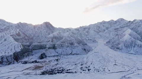 Aerial view of China Pamir Plateau snow mountain in winter. Stock Footage 123631053