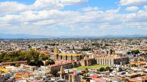 Aerial view to Cholula town Stock Footage 86723337