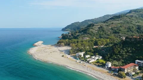 Aerial view of Chorefto Beach on the eastern coast of Pelion, Greece Stock Footage 346688021