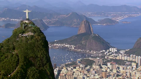 Aerial view of Christ the Redeemer and Sugarloaf, Rio de Janeiro, Brazil Stock Footage