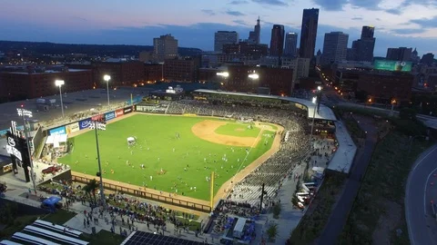 Aerial View of CHS Field at Night During a Game - 4K Stock Footage 100103886
