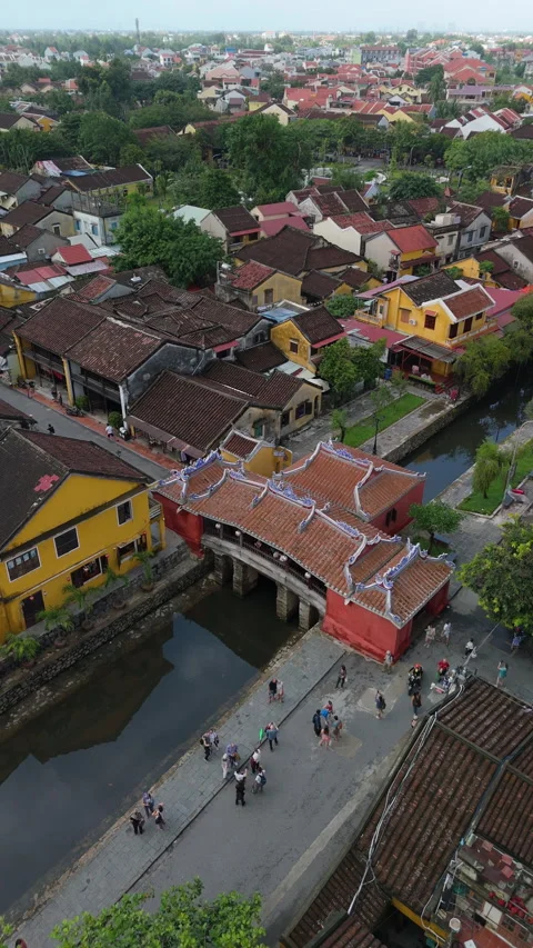 Aerial view of Chua Cau or Japanese Covered ancient Bridge Stock-Footage 289219682