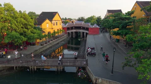 Aerial view of Chua Cau or Japanese Covered ancient Bridge Video stock 308957510