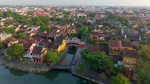 Aerial view of Chua Cau or Japanese Covered ancient Video stock 308957646