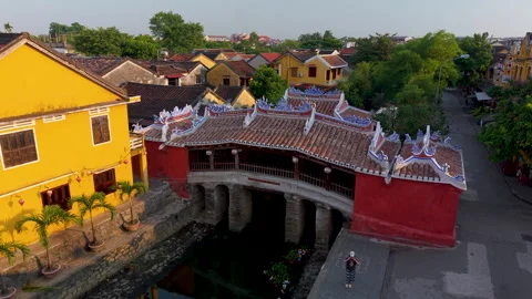 Aerial view of Chua Cau or Japanese Covered ancient Bridge Stock-Footage 308957785