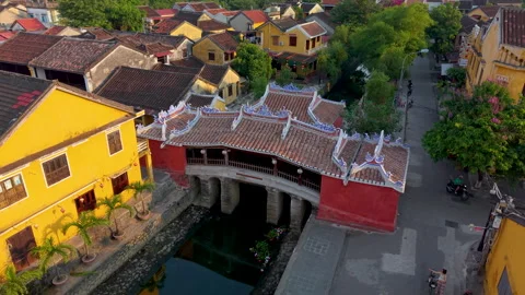 Aerial view of Chua Cau or Japanese Covered ancient 스톡 동영상 308957790