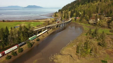 Aerial View of Chuckanut Drive and the Blanchard Bridge in the Skagit  Stock Footage 199845072