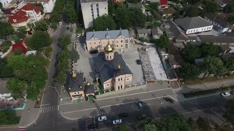 Aerial view of a church located in eastern europe. Stock Footage 132897981