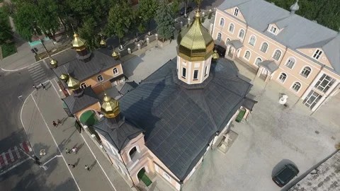 Aerial view of a church located in eastern europe. Stock Footage 132898477